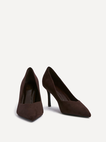 Classic Brown Faux Suede Court Heels