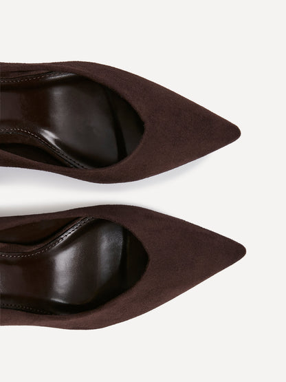 Classic Brown Faux Suede Court Heels