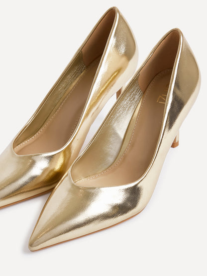 Classic Gold Faux Leather Court Heels