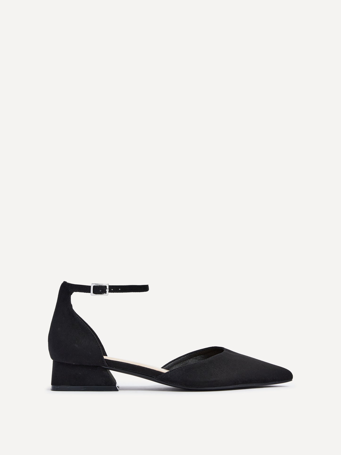 Dahlia Black Faux Suede Low Court Heels