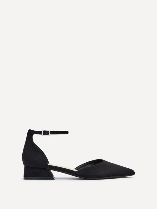 Dahlia Black Faux Suede Low Court Heels