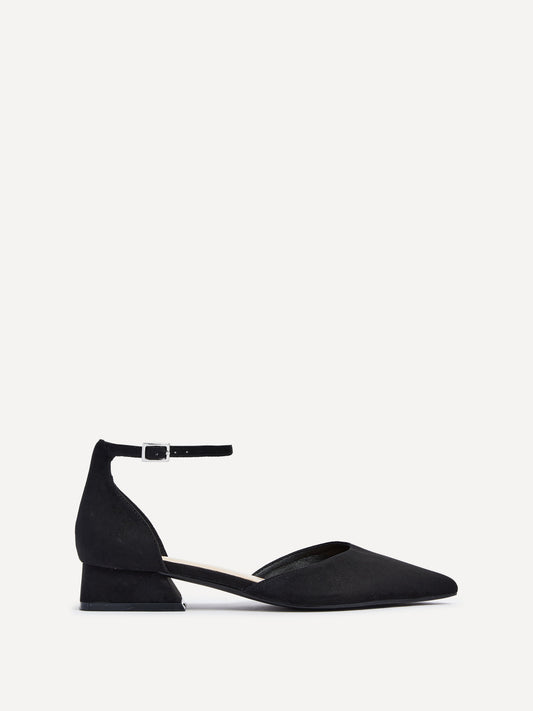 Dahlia Black Faux Suede Low Court Heels