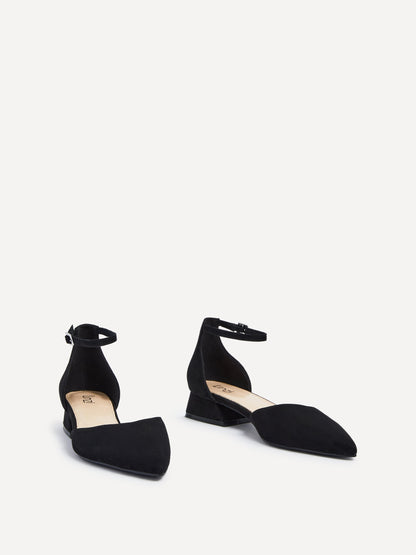 Dahlia Black Faux Suede Low Court Heels