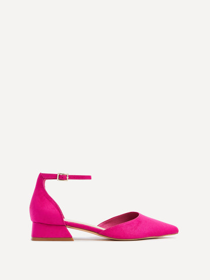 Dahlia Fuchsia Faux Suede Low Court Heels