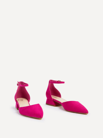 Dahlia Fuchsia Faux Suede Low Court Heels