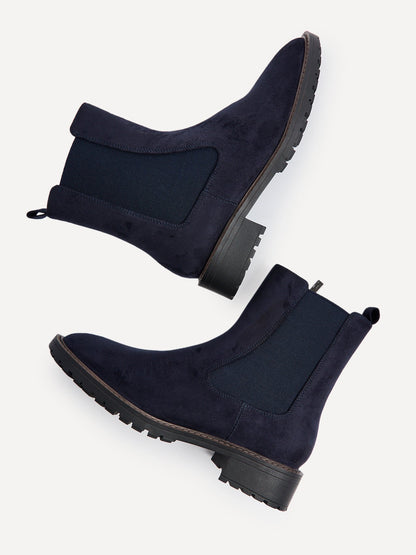 Dalston Navy Faux Suede Chelsea Boots