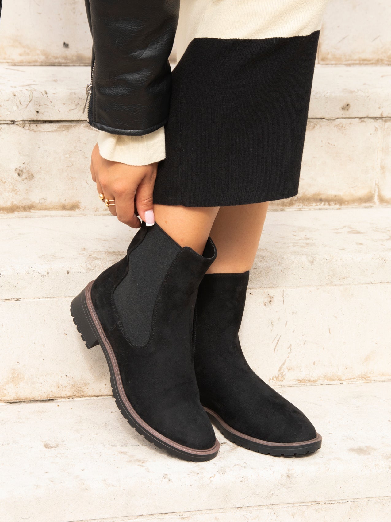 Dalston Black Faux Suede Chelsea Boots