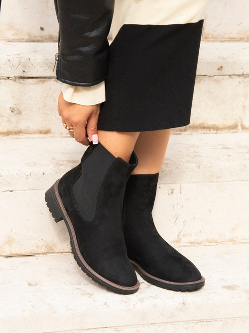 Dalston Black Faux Suede Chelsea Boots