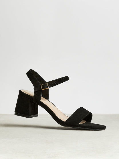 Darcie Black Faux Suede Heeled Sandals