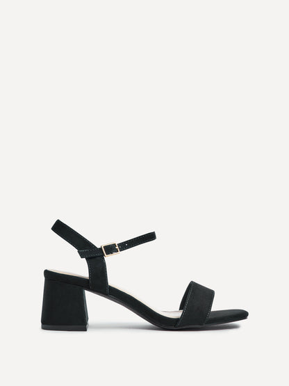 Darcie Black Faux Suede Heeled Sandals