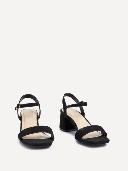Darcie Black Faux Suede Heeled Sandals