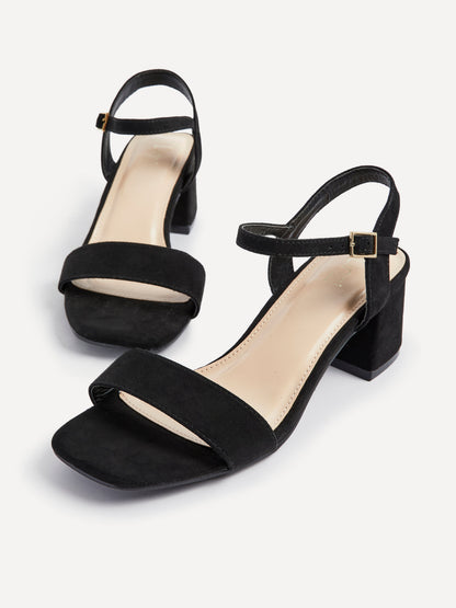 Darcie Black Faux Suede Heeled Sandals