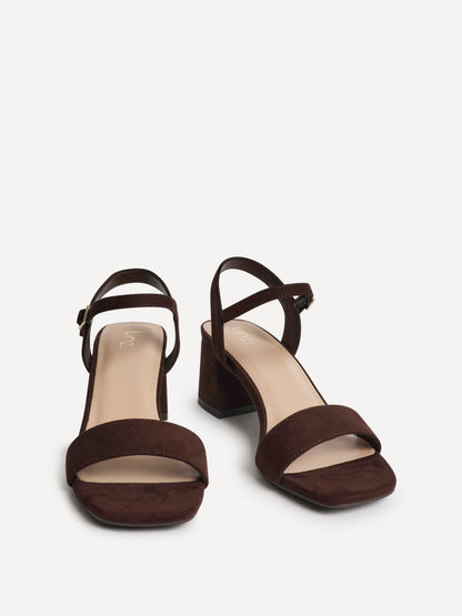 Darcie Brown Faux Suede Heeled Sandals