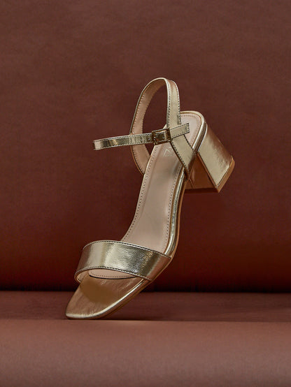 Darcie Gold Faux Leather Heeled Sandals