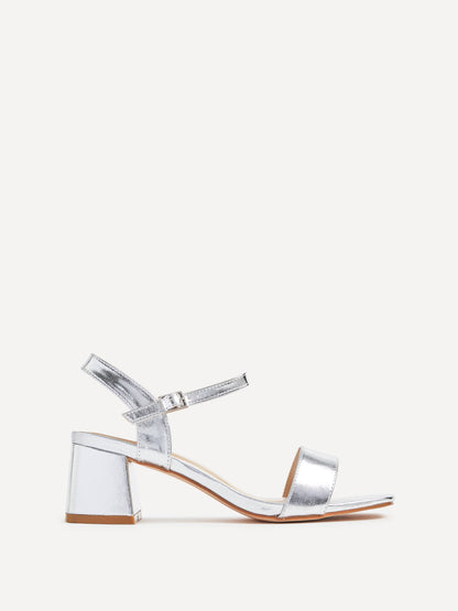 Darcie Silver Faux Leather Heeled Sandals