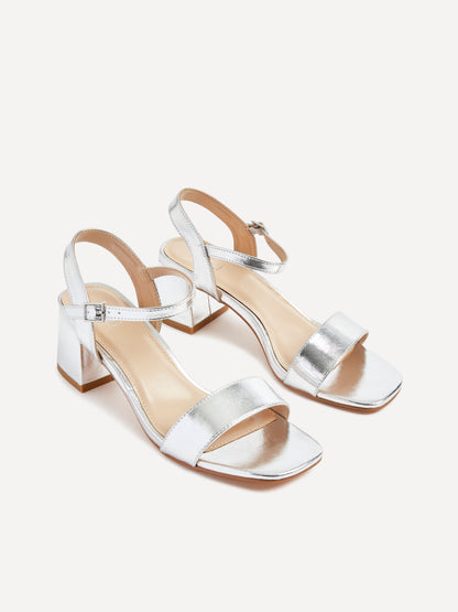 Darcie Silver Faux Leather Heeled Sandals