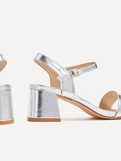 Darcie Silver Faux Leather Heeled Sandals