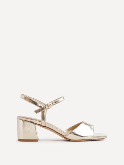 Darlene Gold Faux Leather Low Heeled Sandals