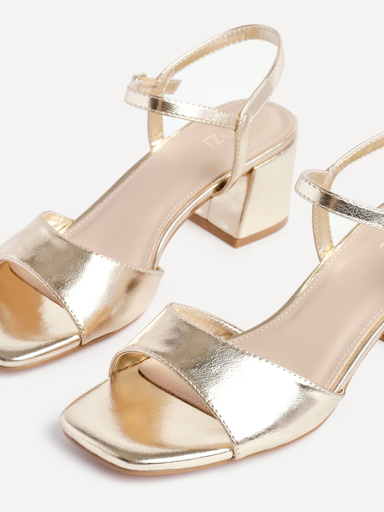 Darlene Gold Faux Leather Low Heeled Sandals