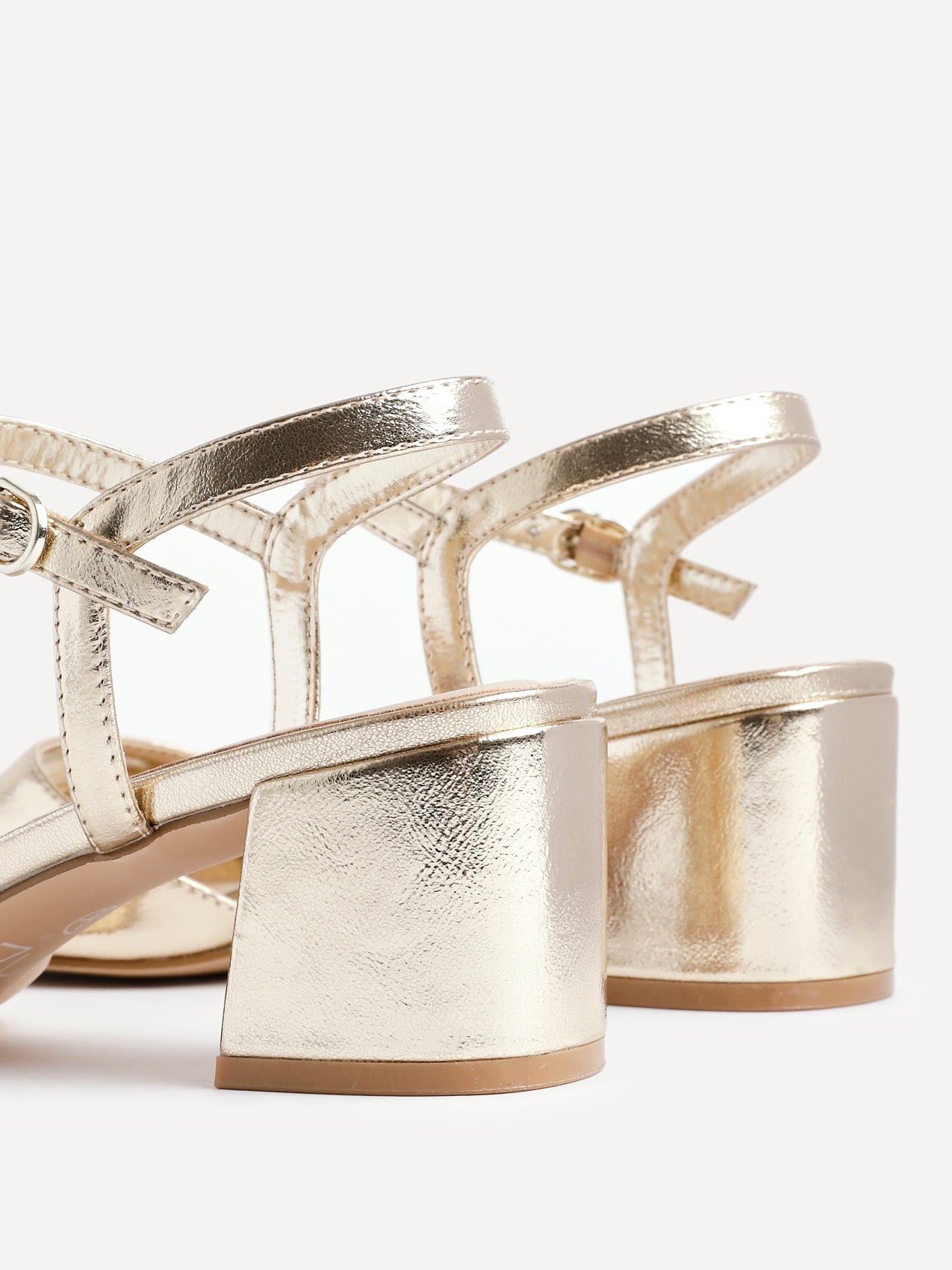 Darlene Gold Faux Leather Low Heeled Sandals
