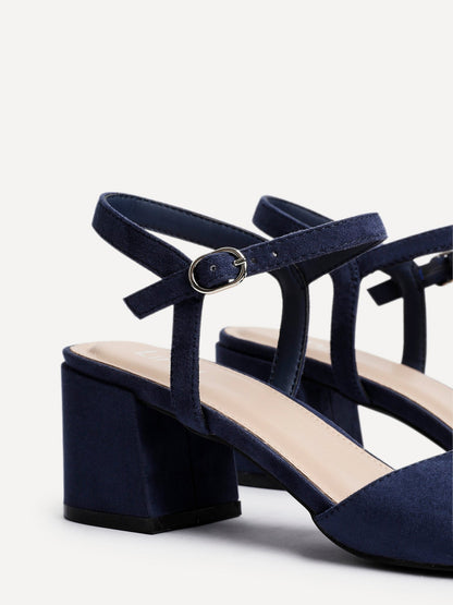 Darlene Navy Faux Suede Low Heeled Sandals