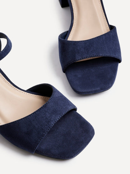 Darlene Navy Faux Suede Low Heeled Sandals