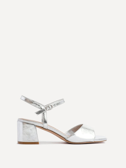 Darlene Silver Faux Leather Low Heeled Sandals