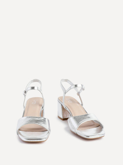 Darlene Silver Faux Leather Low Heeled Sandals