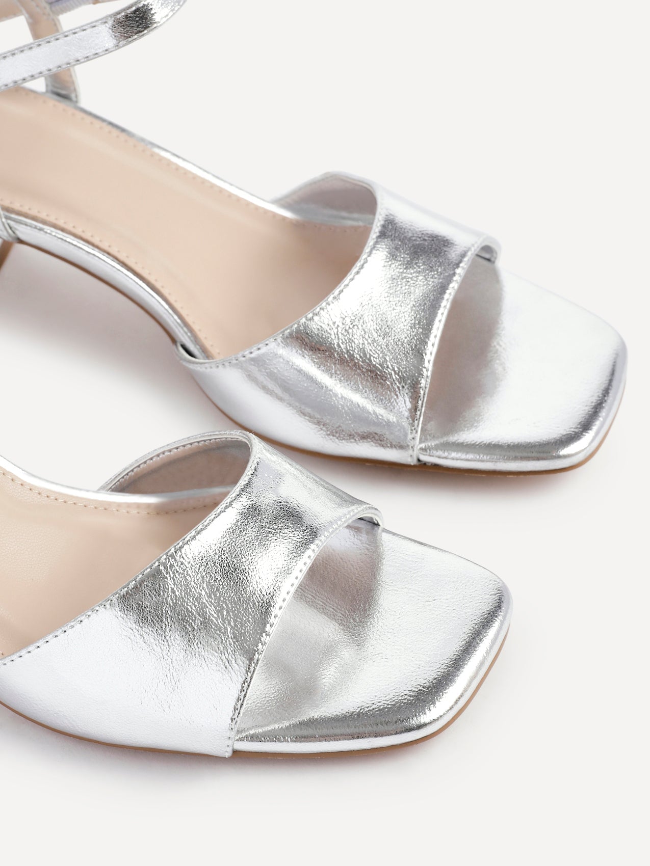 Darlene Silver Faux Leather Low Heeled Sandals
