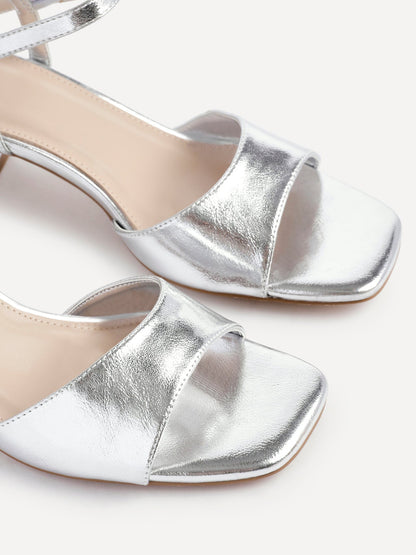 Darlene Silver Faux Leather Low Heeled Sandals