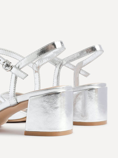 Darlene Silver Faux Leather Low Heeled Sandals