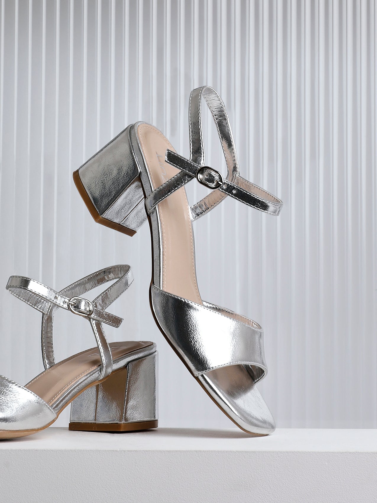 Darlene Silver Faux Leather Low Heeled Sandals