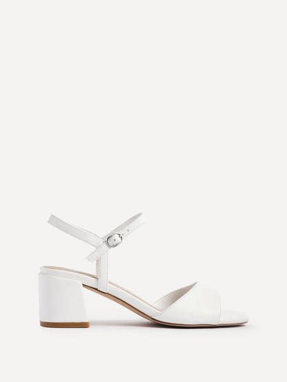 Darlene White Faux Leather Low Heeled Sandals