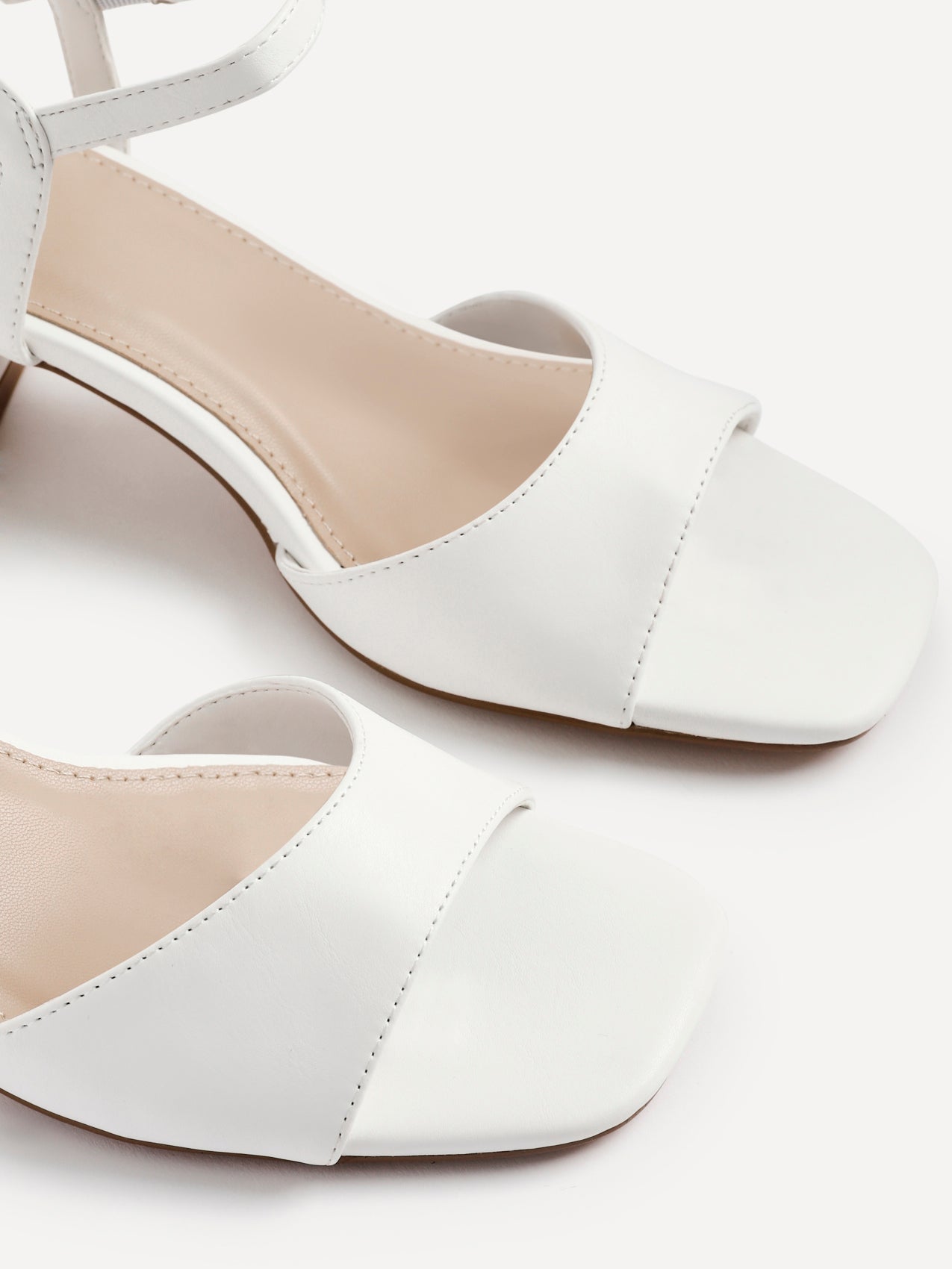 Darlene White Faux Leather Low Heeled Sandals