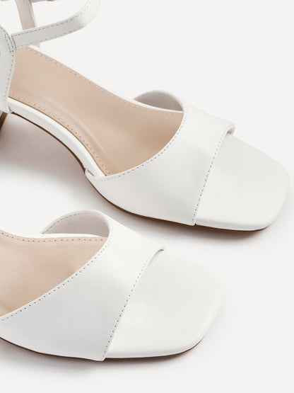 Darlene White Faux Leather Low Heeled Sandals