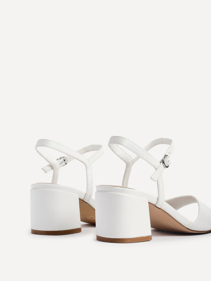 Darlene White Faux Leather Low Heeled Sandals