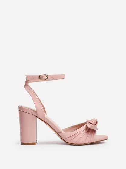 Darling Dusky Pink Leather Bow Detail Heels