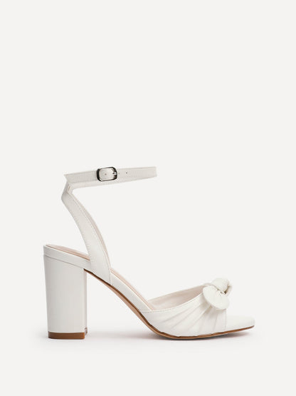 Darling White Faux Leather Bow Detail Heels