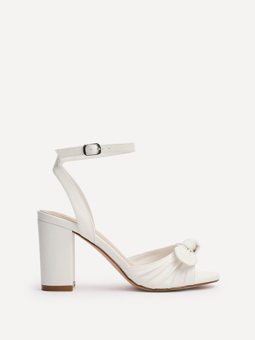 Darling White Faux Leather Bow Detail Heels
