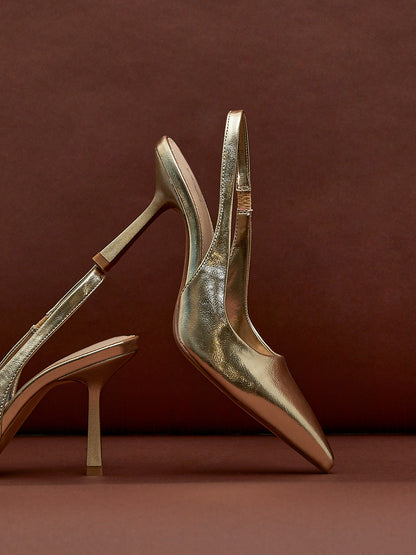 Dash Gold Faux Leather Court Heels
