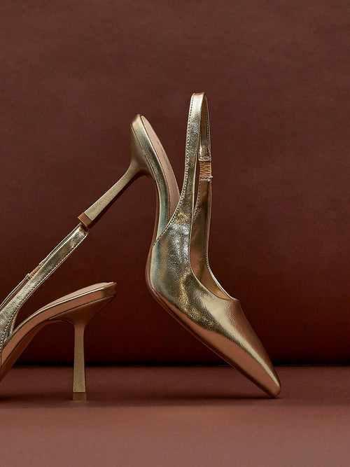 Dash Gold Faux Leather Court Heels