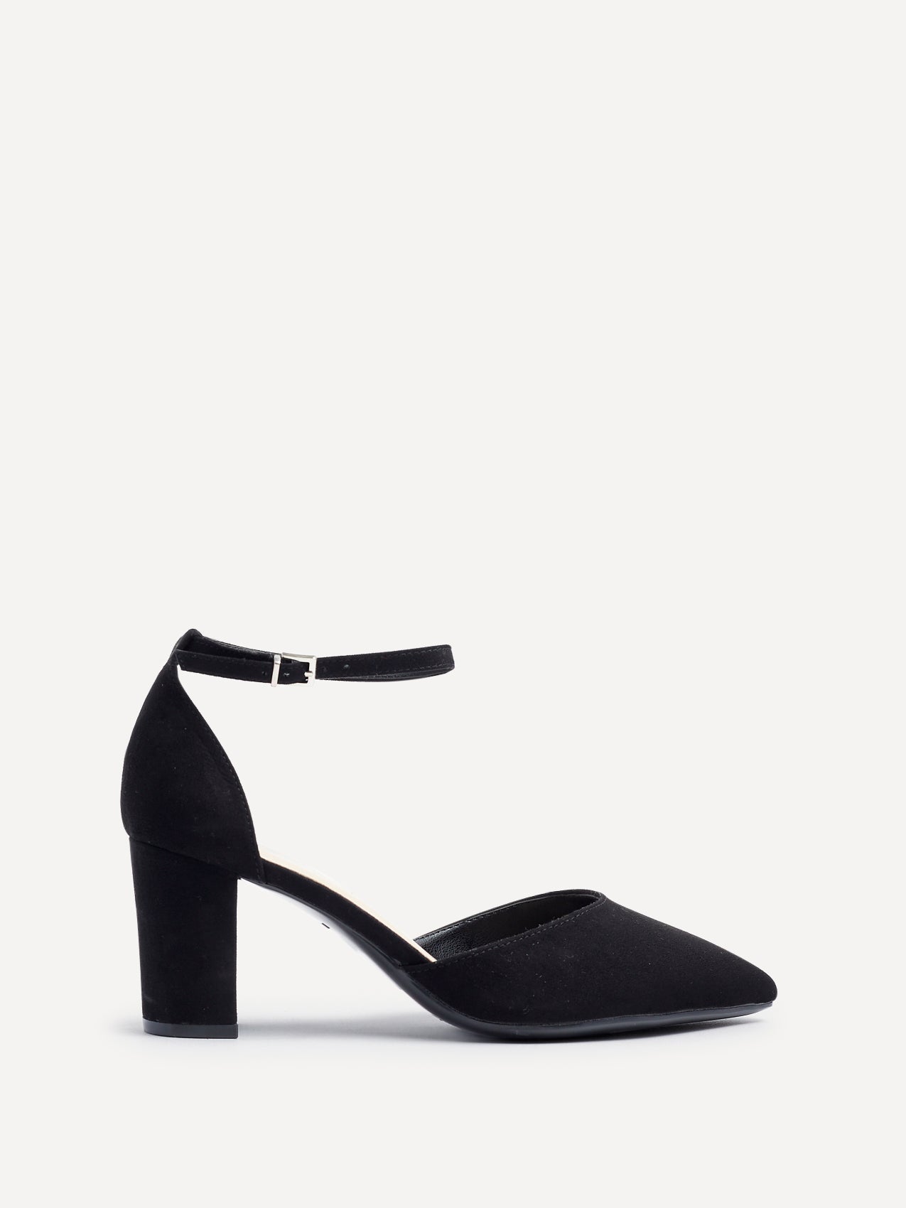 Davina Wide Fit Black Faux Suede Court Heels