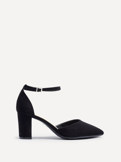 Davina Wide Fit Black Faux Suede Court Heels