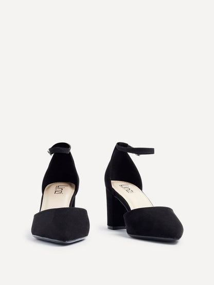 Davina Wide Fit Black Faux Suede Court Heels