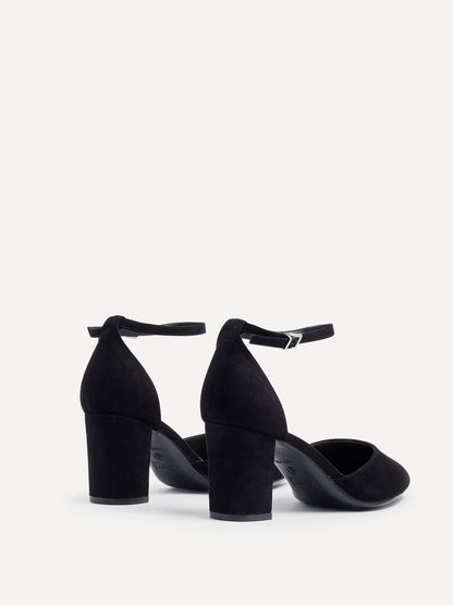Davina Wide Fit Black Faux Suede Court Heels