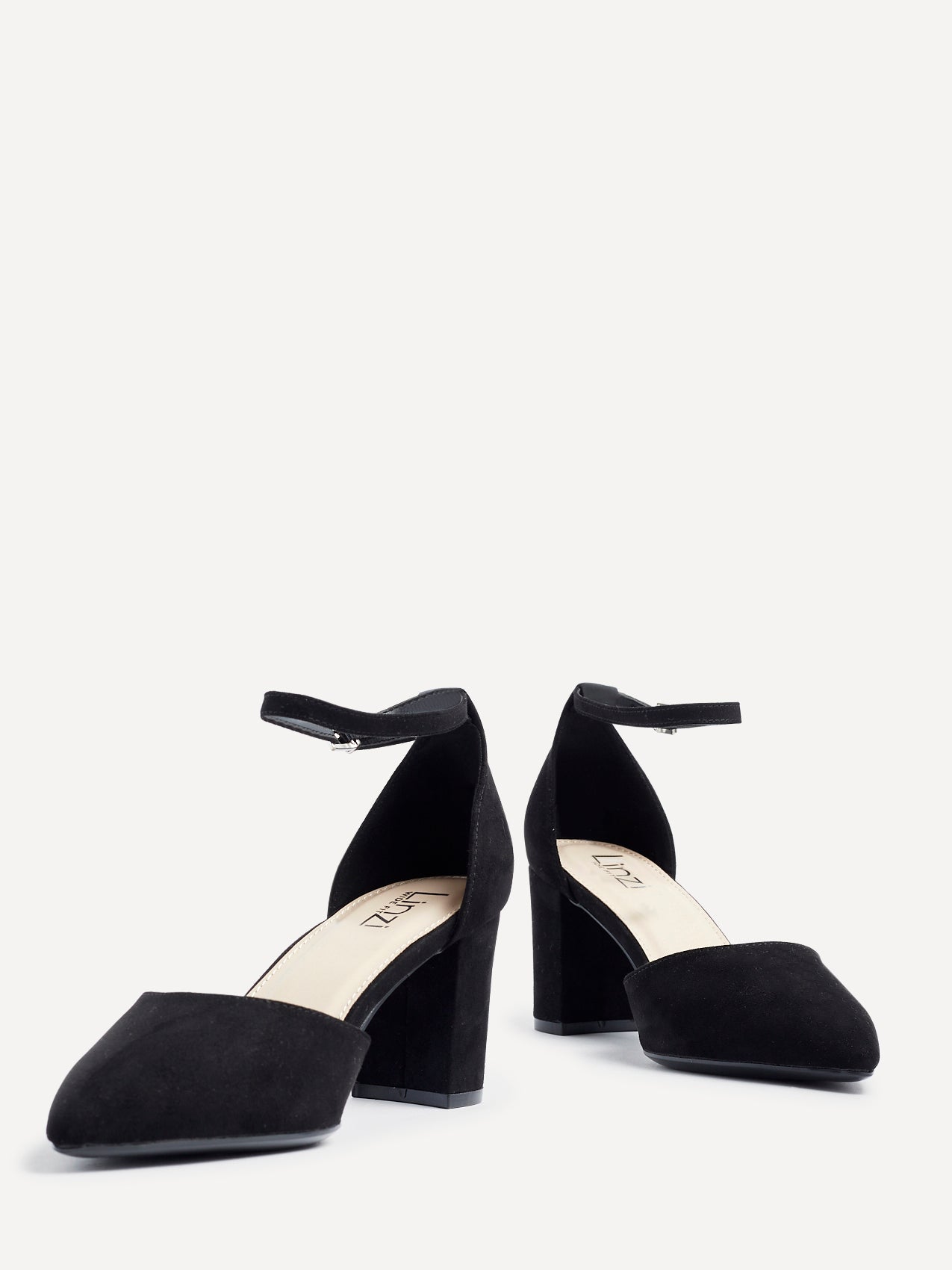 Davina Wide Fit Black Faux Suede Court Heels