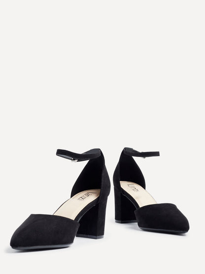 Davina Wide Fit Black Faux Suede Court Heels