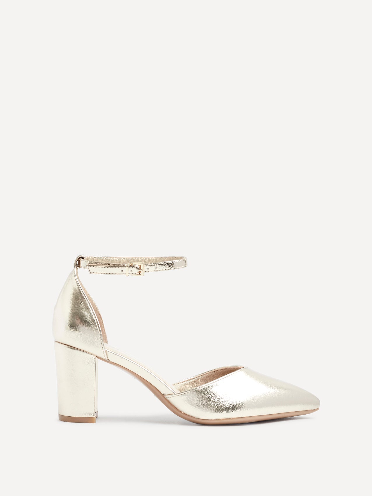 Davina Wide Fit Gold Faux Leather Court Heels