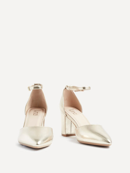 Davina Wide Fit Gold Faux Leather Court Heels