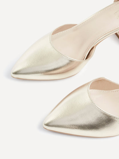 Davina Wide Fit Gold Faux Leather Court Heels